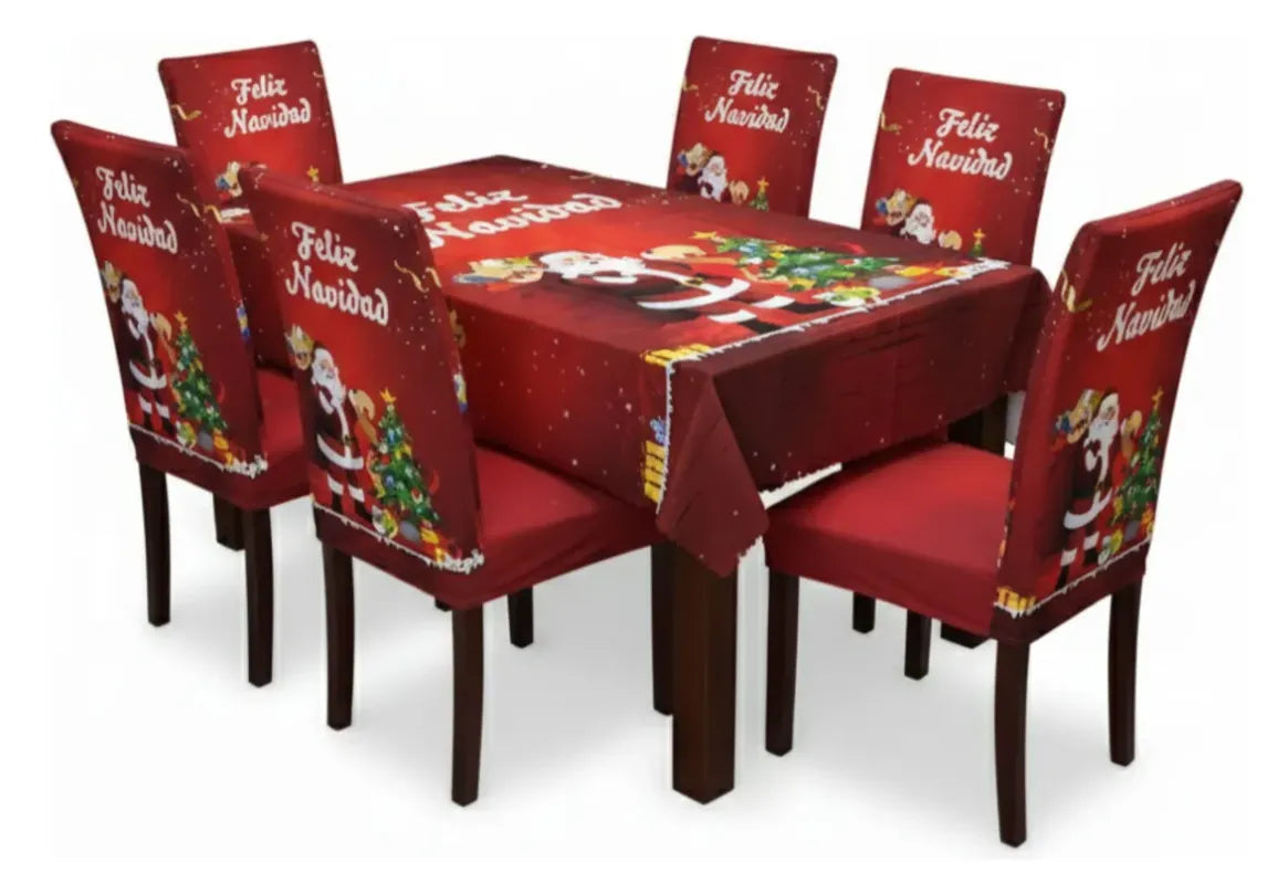 Set x6 Forros Navideños para Silla + Mantel de Regalo – Decora tu Hogar esta Navidad