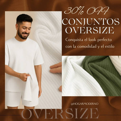 Conjunto Oversize Premium (camiseta + pantaloneta) en Tela Tipo Galleta – Súper Ligero, Ultra Cómodo y con Descuentos del 30% al 50%! Lleva tu mejor opción de combo