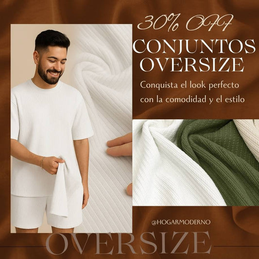 Conjunto Oversize Premium (camiseta + pantaloneta) en Tela Tipo Galleta – Súper Ligero, Ultra Cómodo y con Descuentos del 30% al 50%! Lleva tu mejor opción de combo
