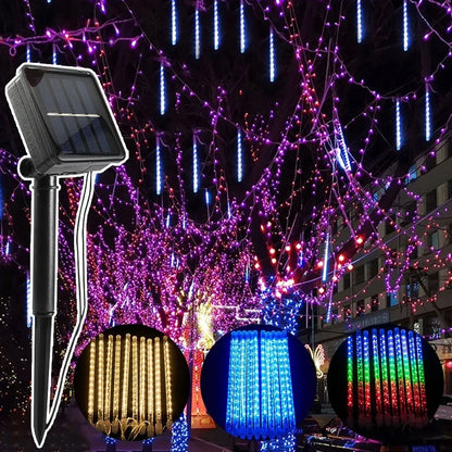 Promo 2x1 Luces de Lluvia de Meteoritos – Hoy Recibes 16 Tubos LED Solares Color Cálido por el Precio de 8