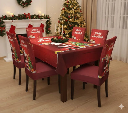 Set x6 Forros Navideños para Silla + Mantel de Regalo – Decora tu Hogar esta Navidad